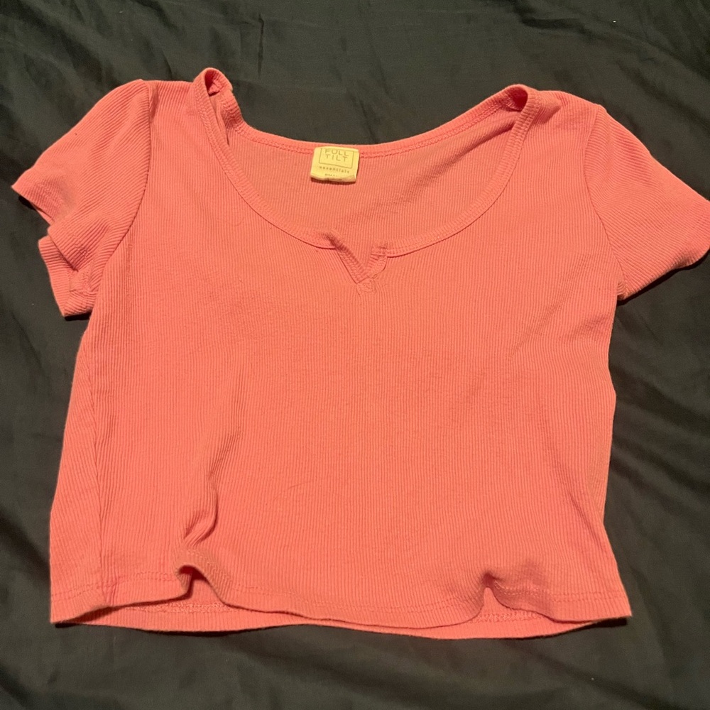 Full Tilt pink Ribbed Short Sleeve Top